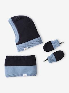 Bebé 0-36 meses-Acessórios-Conjunto para bebé menino com gorro + gola snood + luvas bicolores