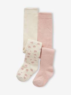 Bebé 0-36 meses-Lote de 2 pares de collants em canelado, às flores, para bebé menina