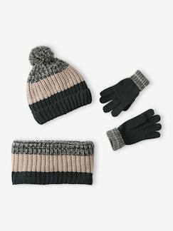 Menino 2-14 anos-Acessórios-Gorros, Cachecóis, Luvas-Conjunto colorblock, gorro + gola snood + luvas, para menino