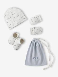 Bebé 0-36 meses-Conjunto gorro + luvas de polegar + sapatinhos + bolsa, para personalizar, de bebé