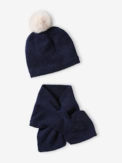 Menina 2-14 anos-Conjunto gorro com pompom + cachecol, em malha macia, para menina