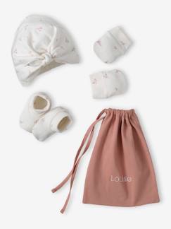 Bebé 0-36 meses-Acessórios-Conjunto gorro + luvas de polegar + sapatinhos + bolsa, para personalizar, de bebé