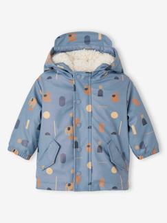 Bebé 0-36 meses-Impermeável estampado, com capuz, forro em sherpa, para bebé