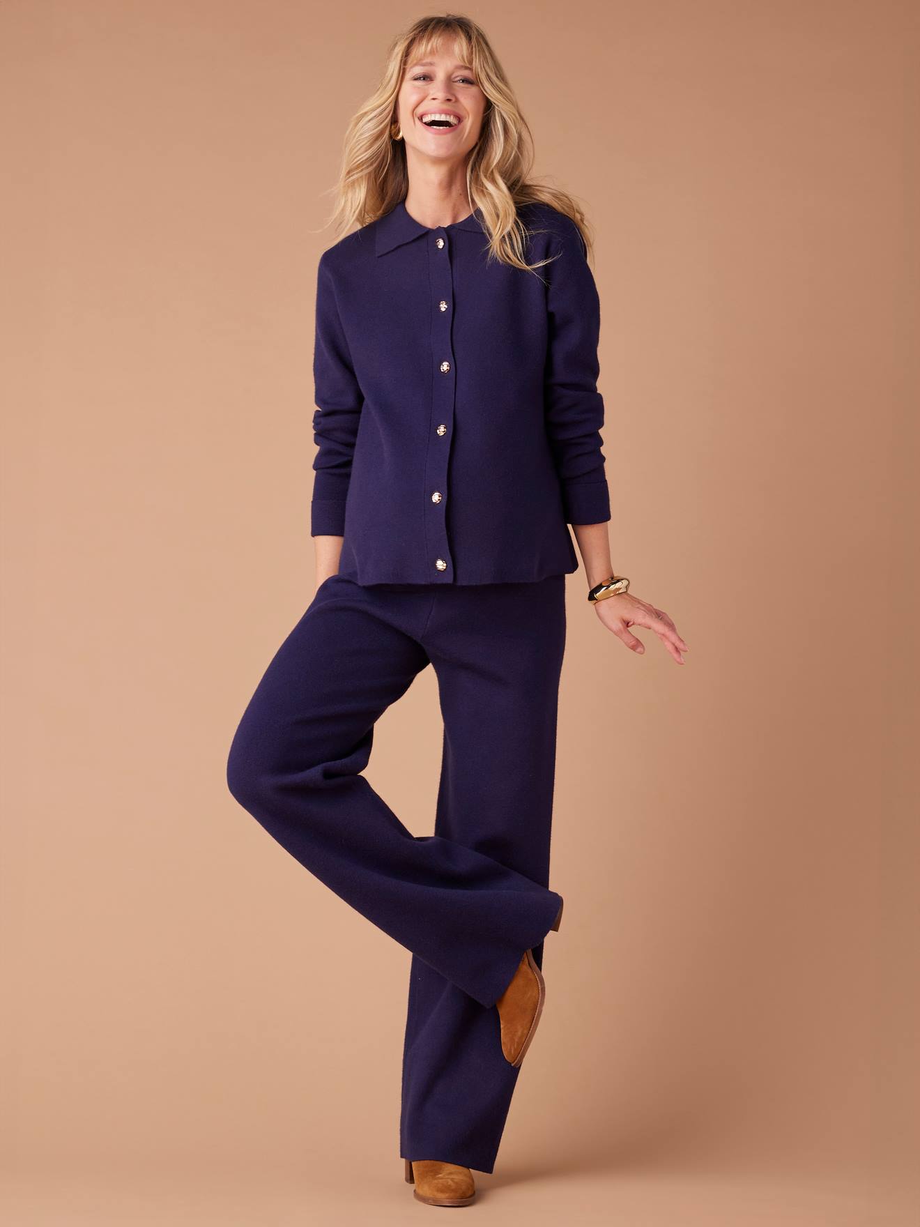 Conjunto casaco e calças largas, em tricot, ENVIE DE FRAISE marinho