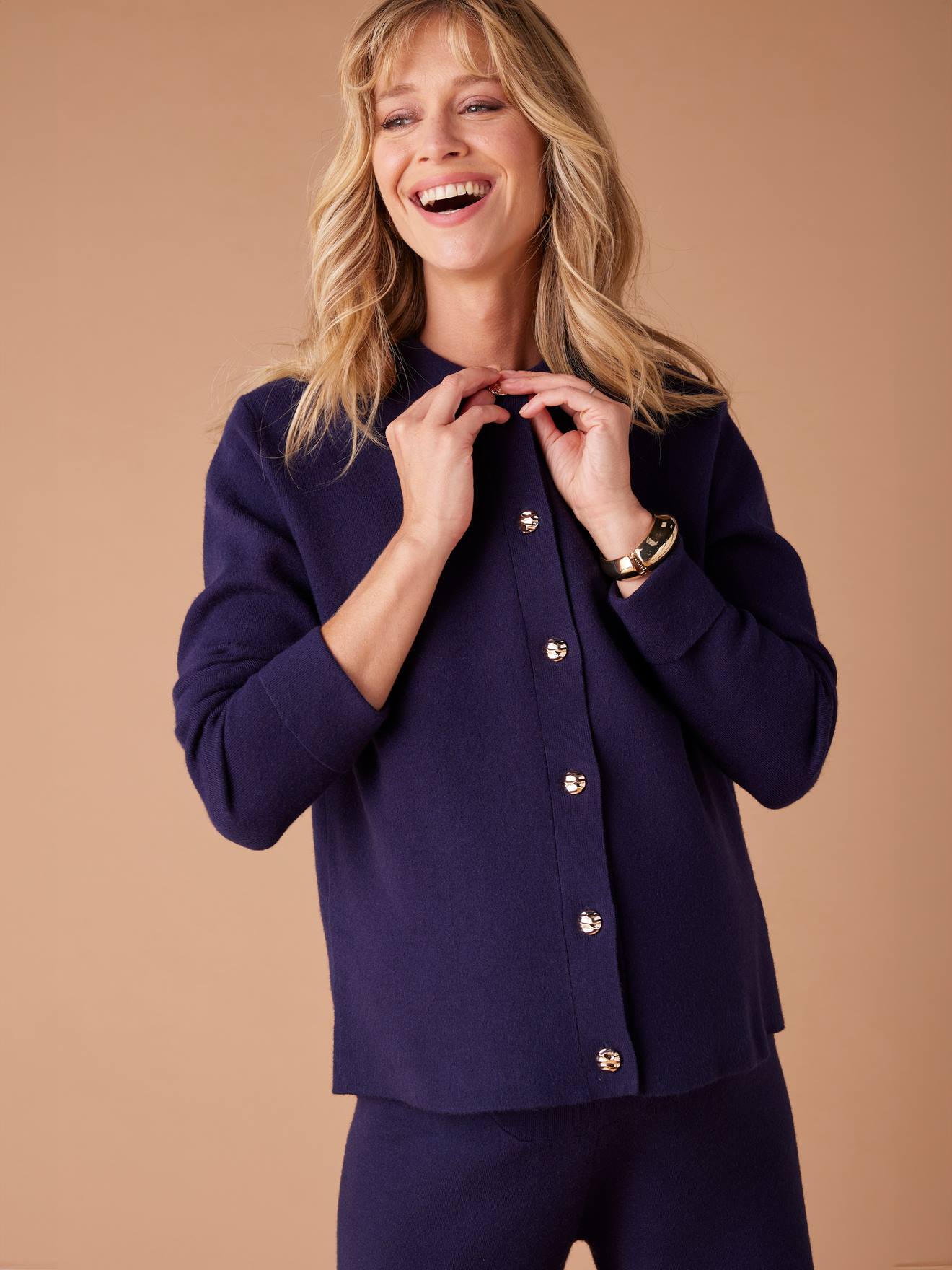 Conjunto casaco e calças largas, em tricot, ENVIE DE FRAISE marinho