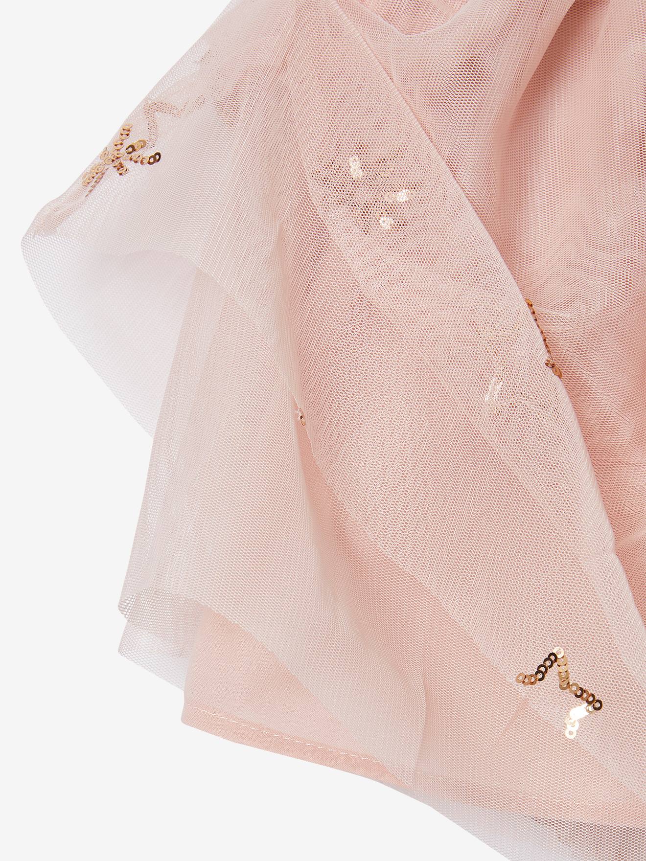 Saia especial cerimónia, em tule com estrelas em lantejoulas, para menina rosado
