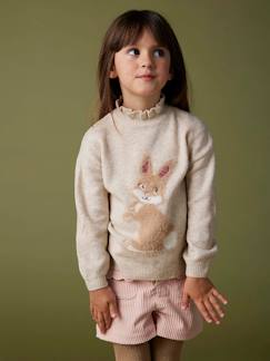 Menina 2-14 anos-Camisolas, casacos de malha, sweats-Camisola em jacquard, animal realçado por lantejoulas, para menina