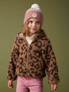 Menina 2-14 anos-Casacos, blusões-Casaco com capuz, em sherpa estampado leopardo, para menina