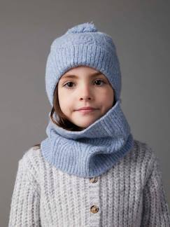 Menina 2-14 anos-Conjunto gorro + gola snood + mitenes, em malha cintilante aos torcidos