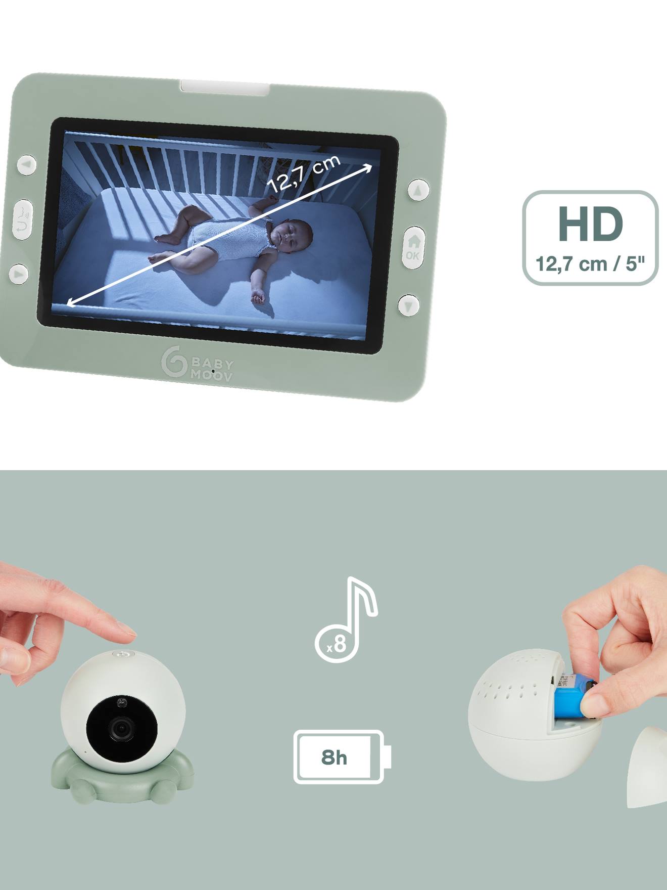 Intercomunicador nómada com câmara, YOO GO+ HD da BABYMOOV verde