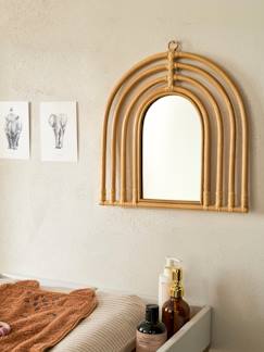 Têxtil-lar e Decoração-Espelho em forma de arco-íris, em rattan