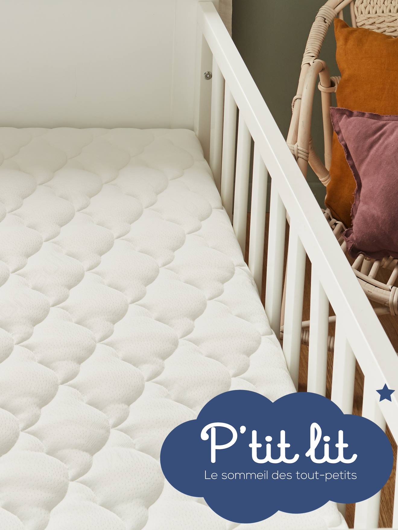 Colchão de bebé com capa amovível, em Algodão bio* branco