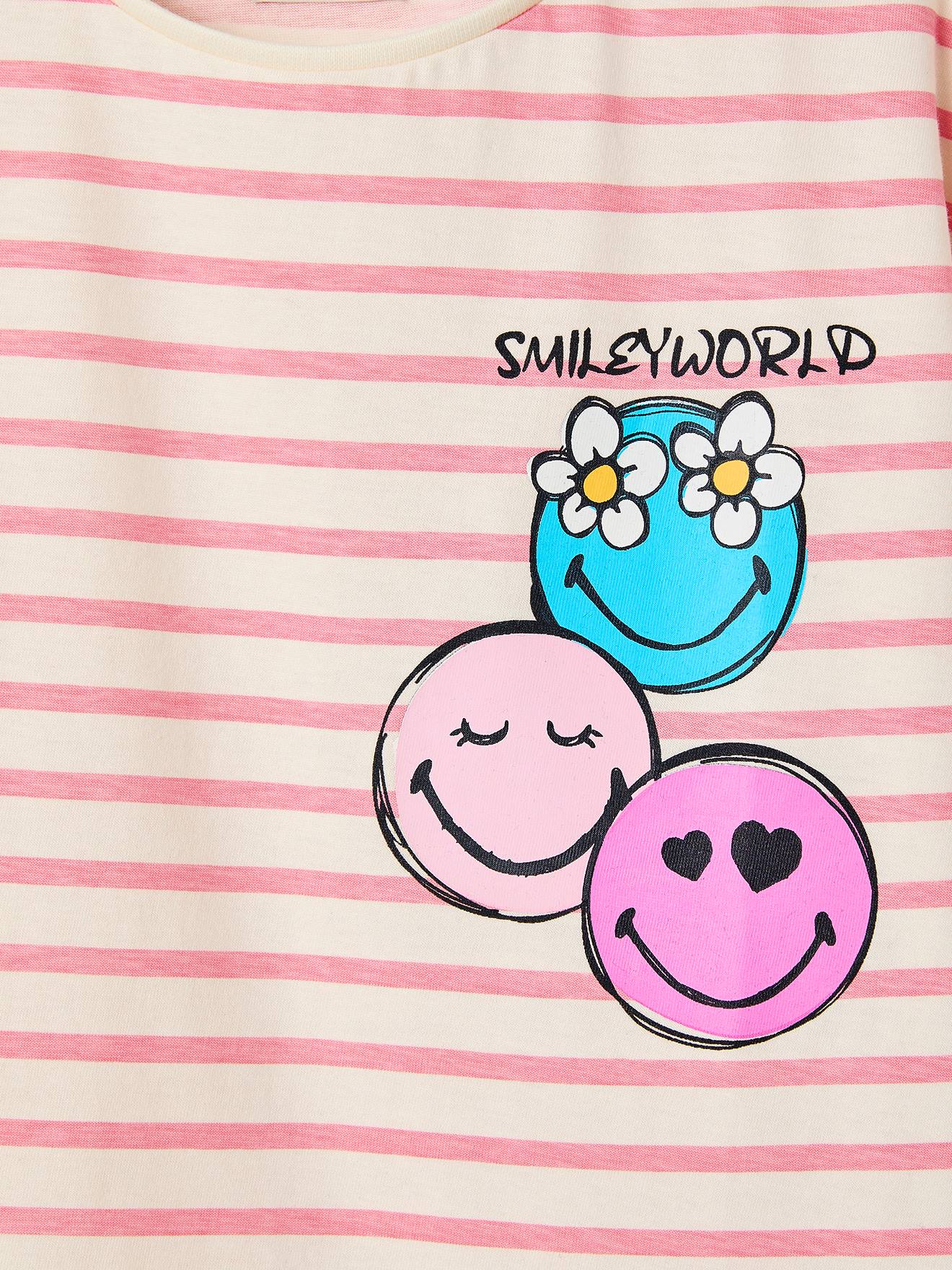 T-Shirt Smiley® World às riscas riscas rosa