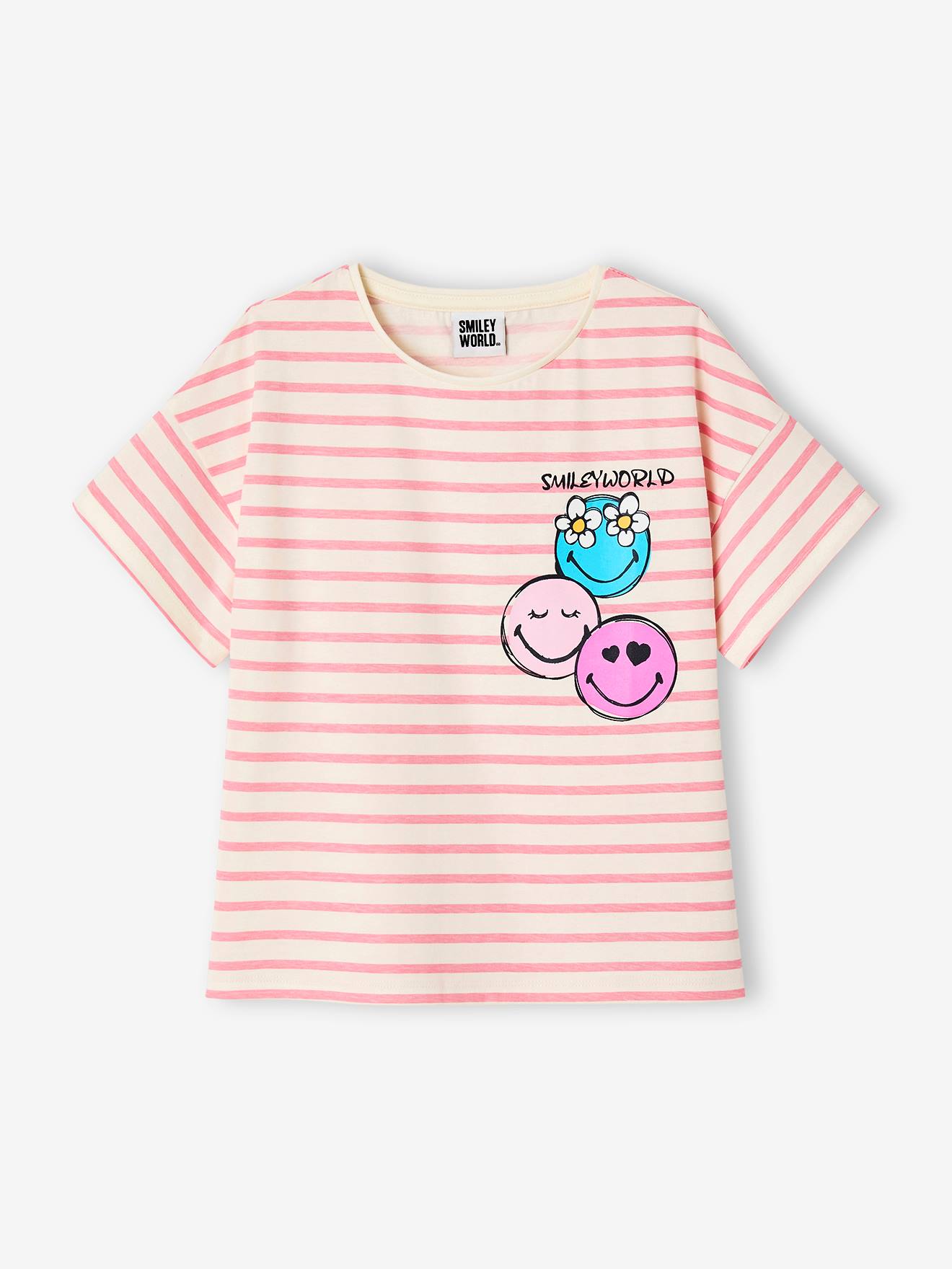 T-Shirt Smiley® World às riscas riscas rosa