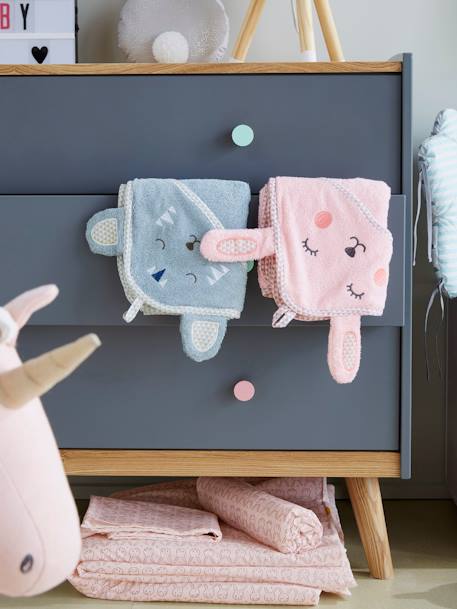 Capa de banho para bebé com capuz com bordado animais Azul cinza+Branco+Rosa+Verde água 