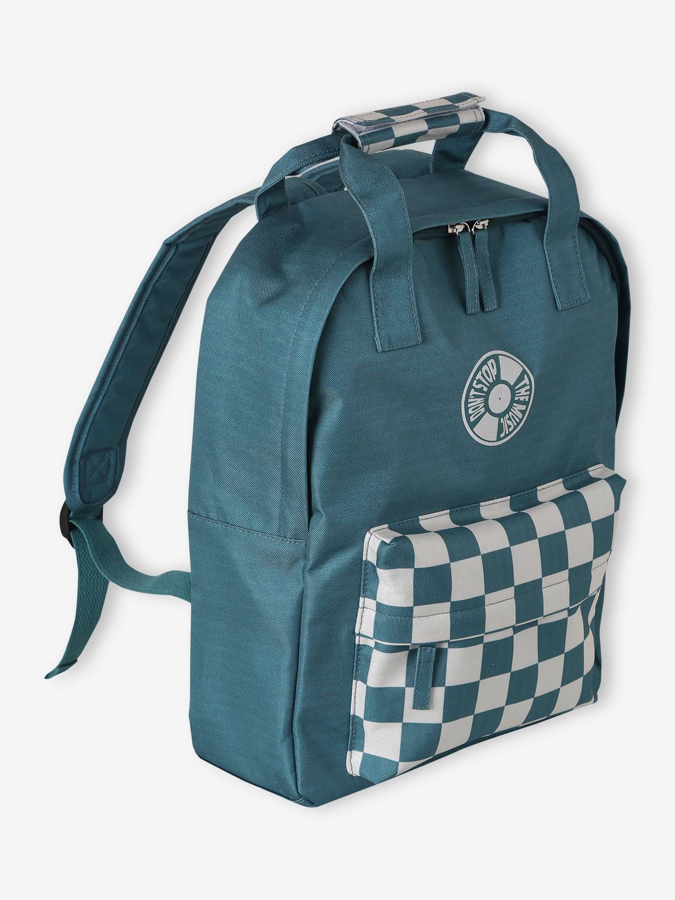 Mochila aos quadrados, para menino verde-água