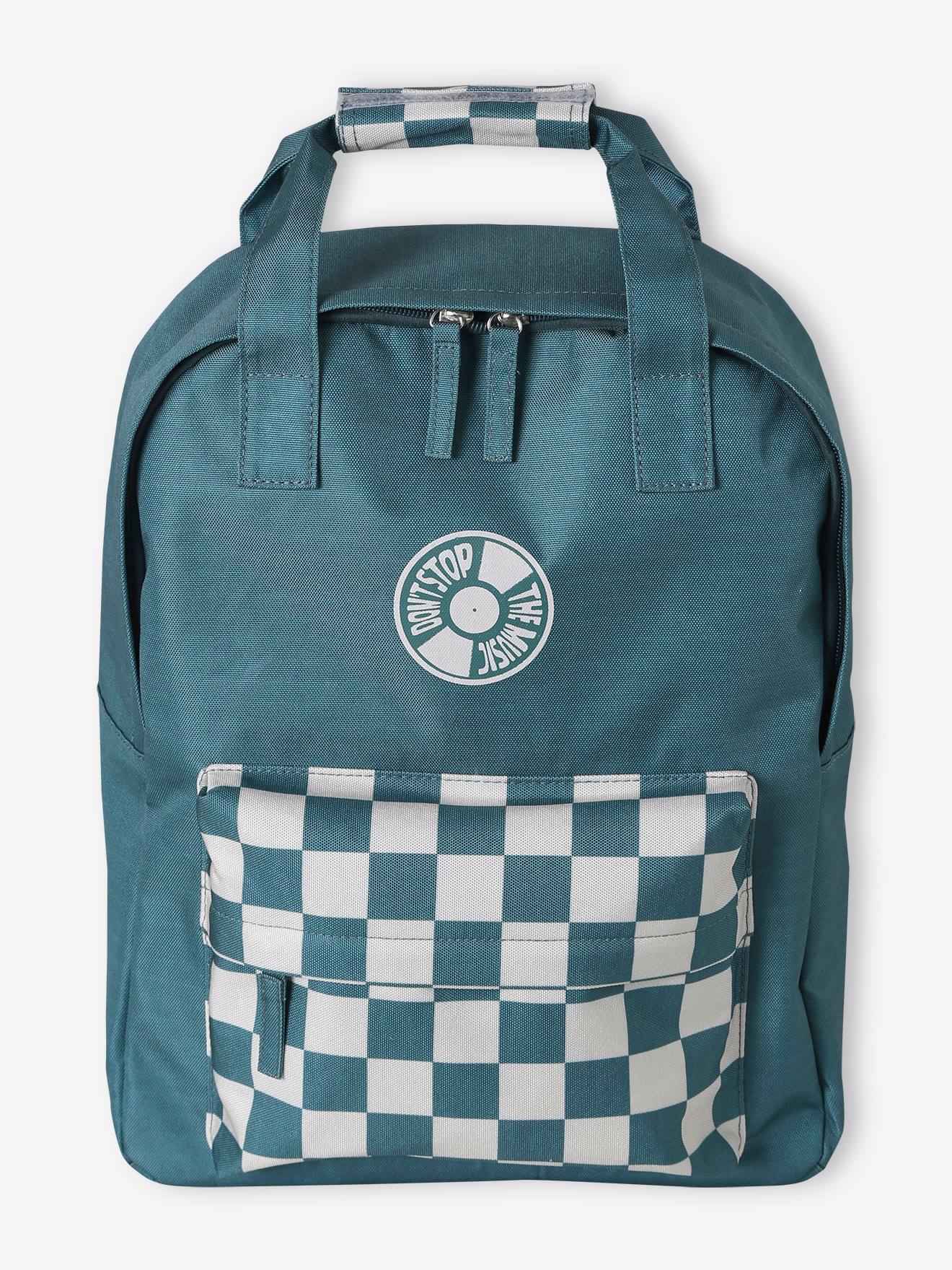 Mochila aos quadrados, para menino verde-água
