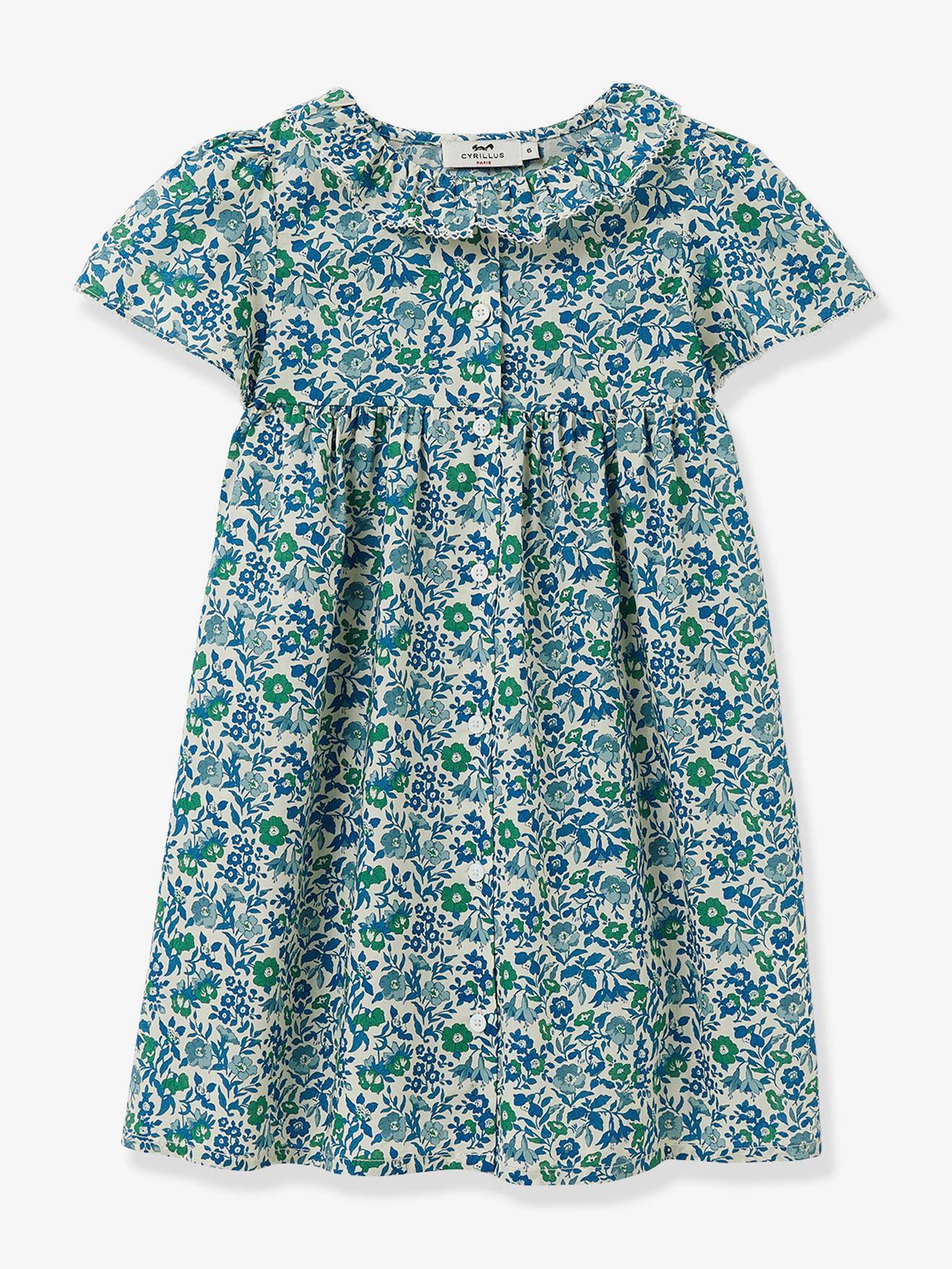 Vestido em tecido Liberty®, para menina, da CYRILLUS verde estampado