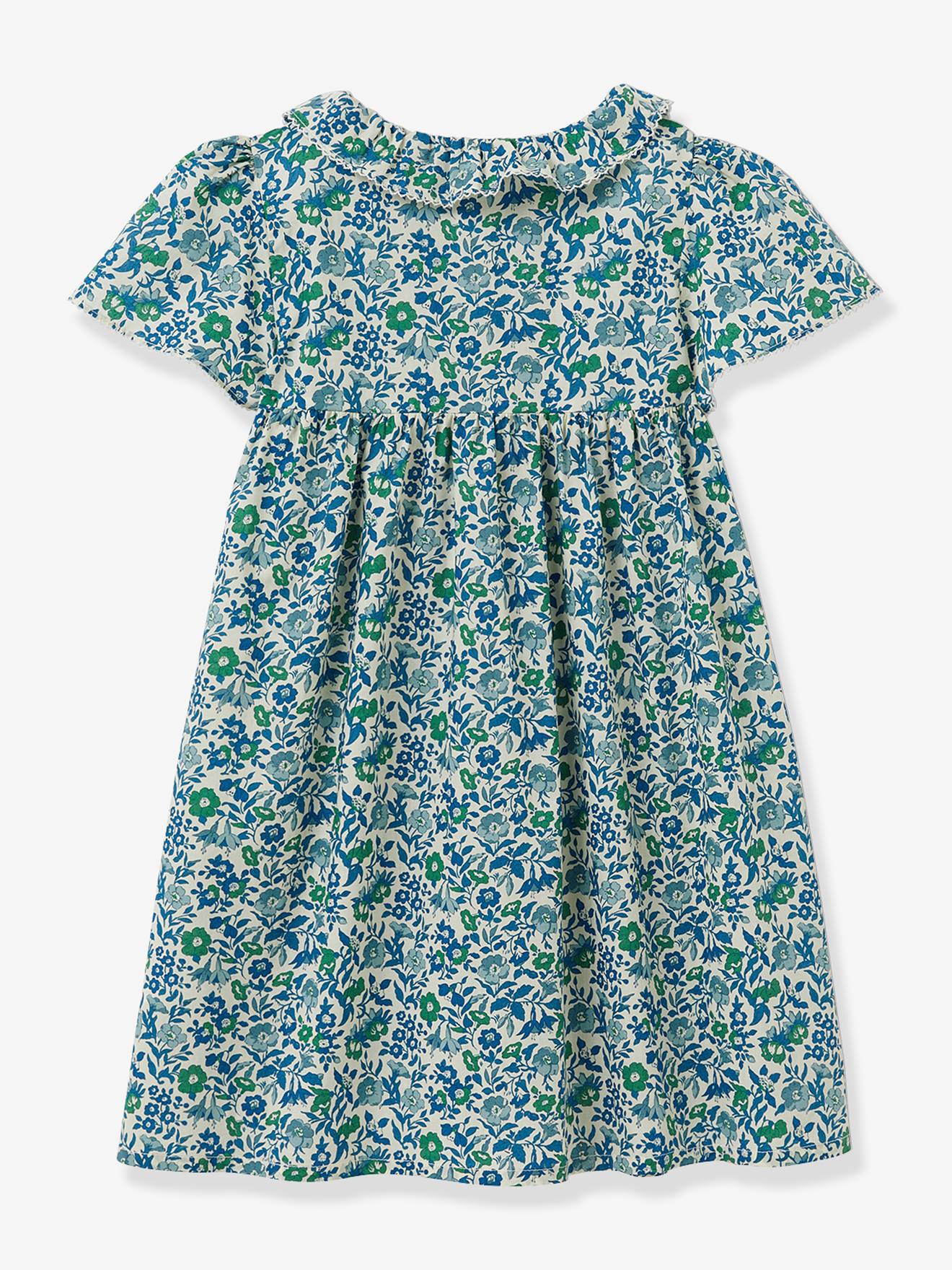 Vestido em tecido Liberty®, para menina, da CYRILLUS verde estampado