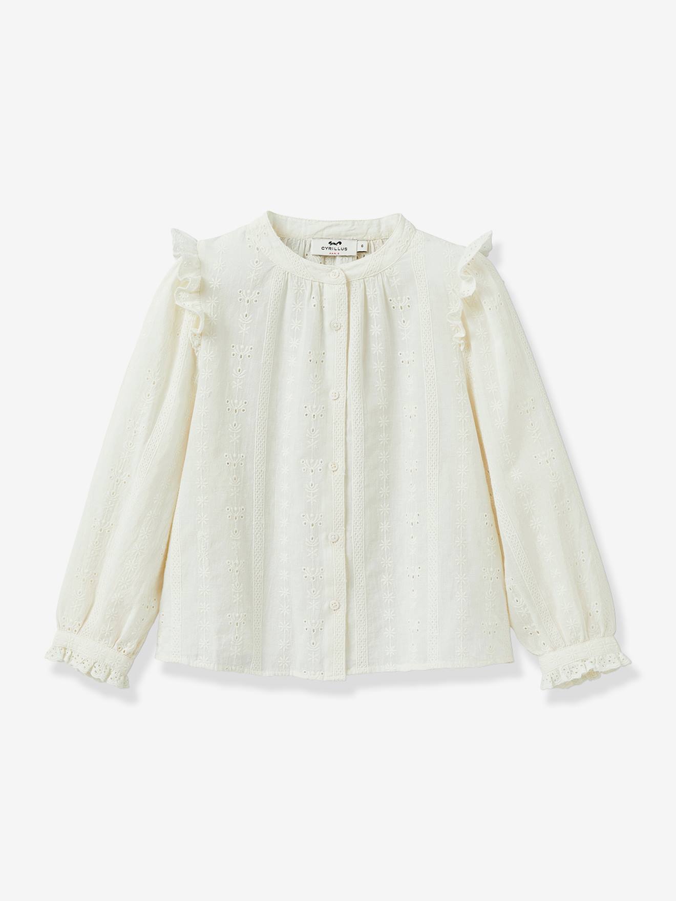 Camisa de menina, bordada, da CYRILLUS cru