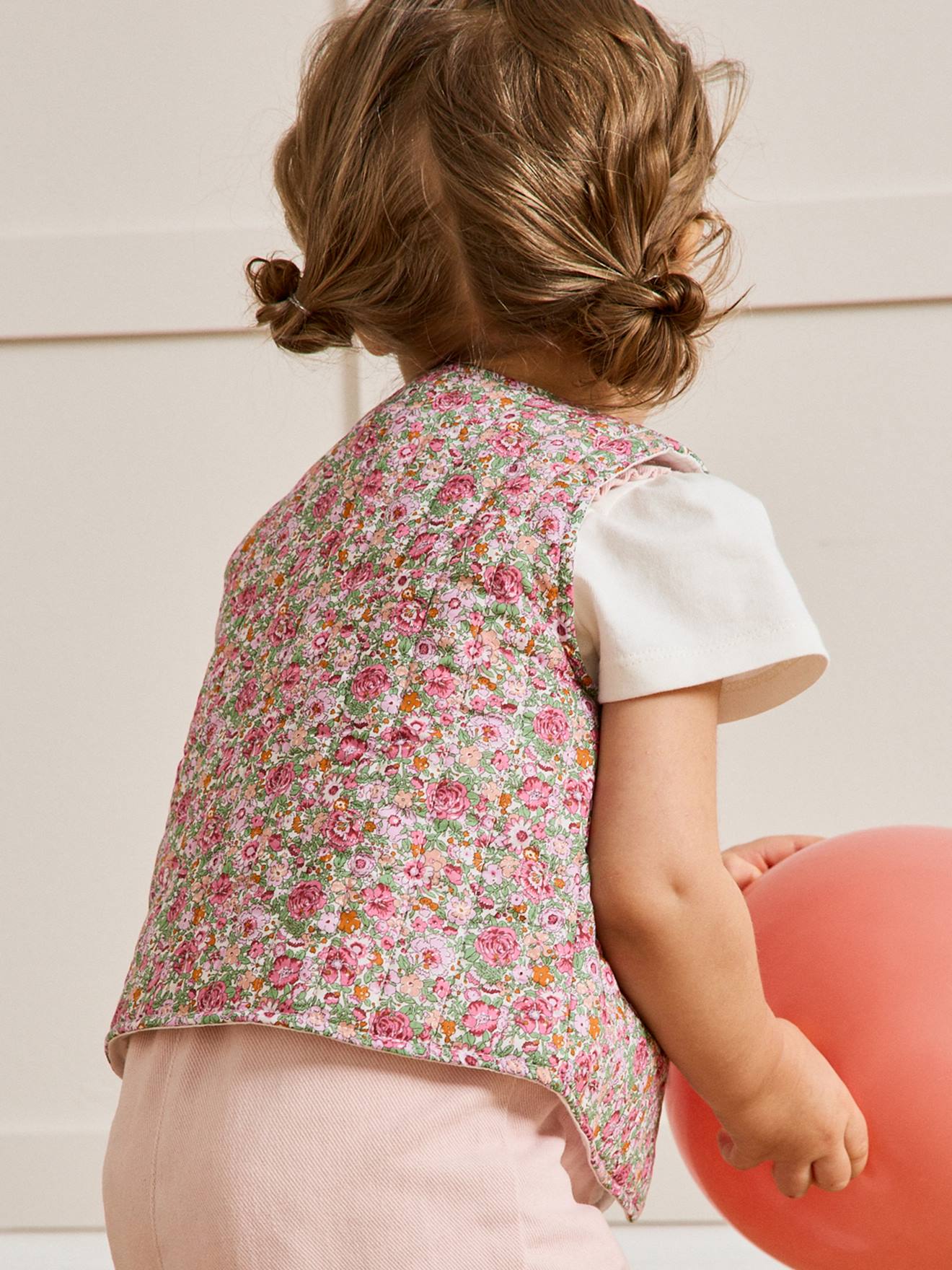 Colete em tecido Liberty®, para bebé, da CYRILLUS estampado rosa