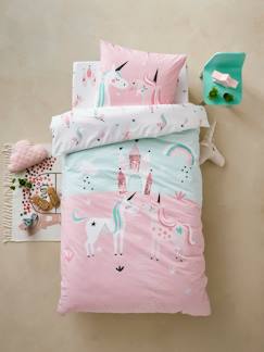 Têxtil-lar e Decoração-Roupa de cama criança-Capas de edredon-Conjunto capa de edredon + fronha de almofada para menina, tema Unicórnios mágicos