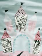 Conjunto capa de edredon + fronha de almofada para menina, tema Unicórnios mágicos Azul claro liso com motivo 