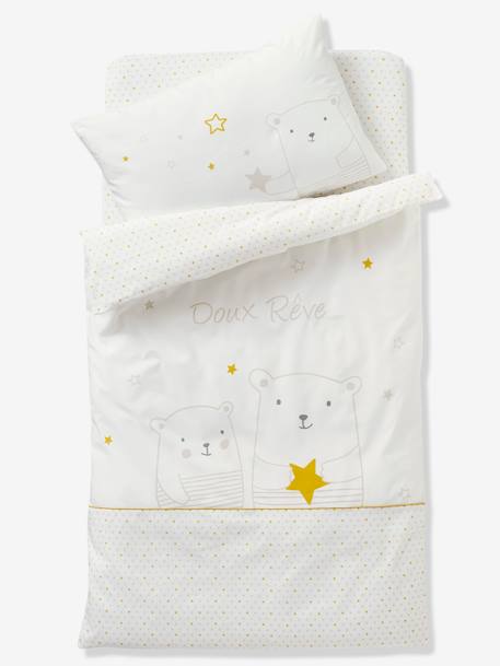 Capa de edredon para bebé, tema Sonhar com as estrelas Branco claro liso com motivo 