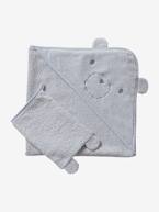 Capa de banho + luva, em algodão bio Cinzento claro liso+Rosa claro liso 