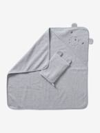 Capa de banho + luva, em algodão bio Cinzento claro liso+Rosa claro liso 