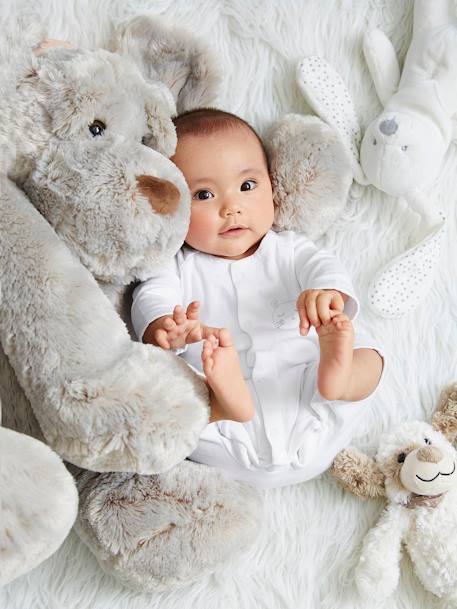 Peluche Coelhinho personalizável e a sua caixa para oferta Branco+Cinzento+Rosa 