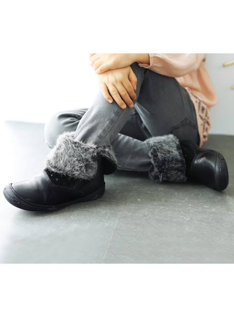 Botas em pele, para menina Camel+Preto 