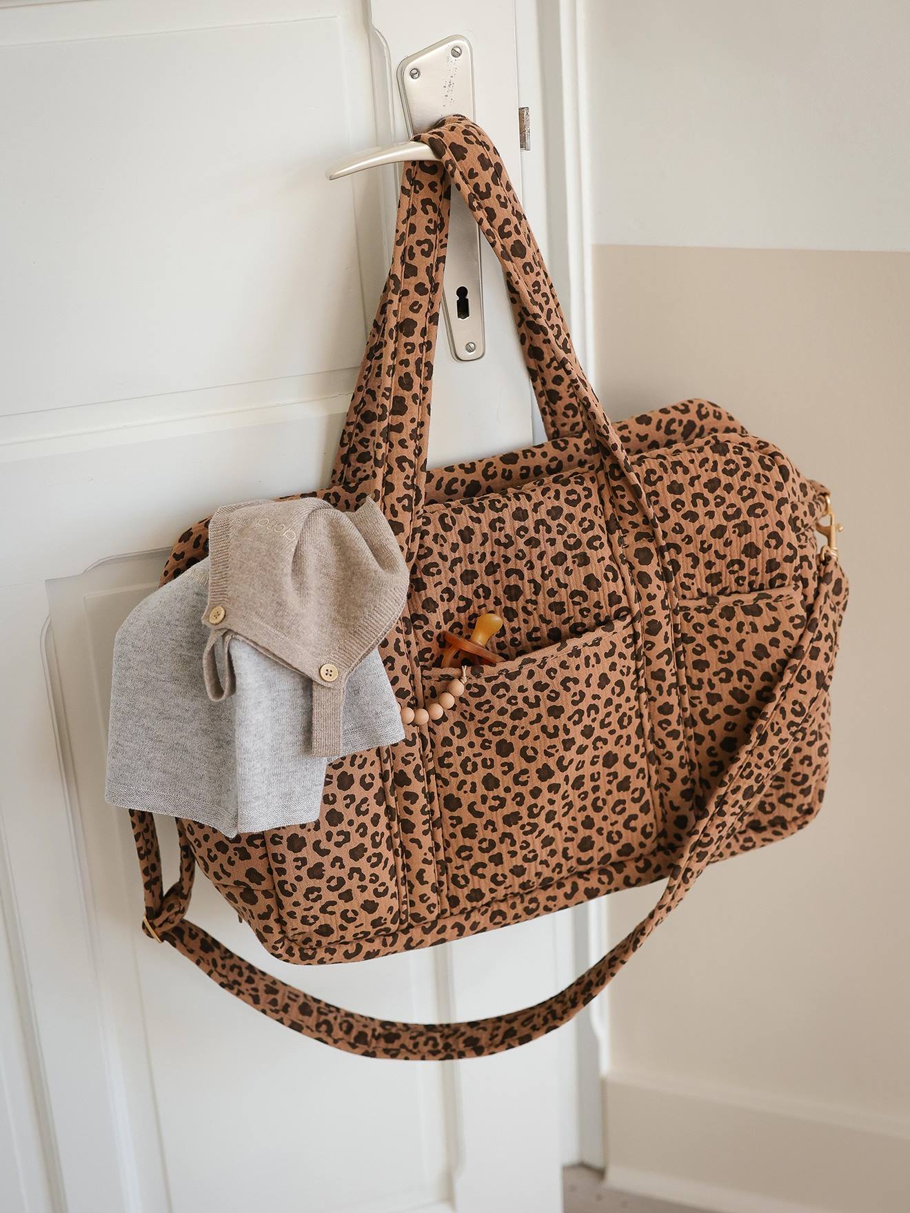 Saco de mudas 24 ou 48h leopardo, ENVIE DE FRAISE bege