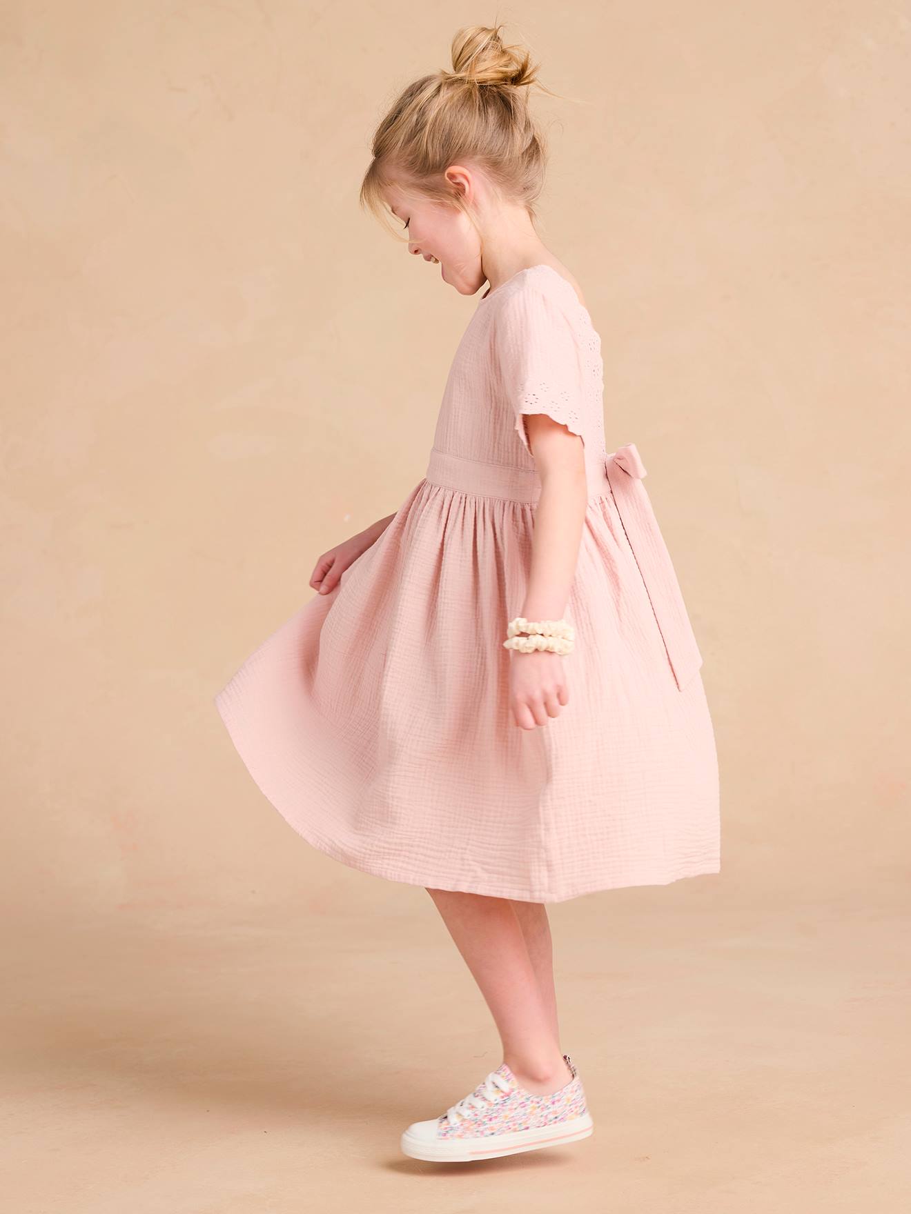 Vestido de cerimónia para menina, coleção cápsula mãe/filha rosado