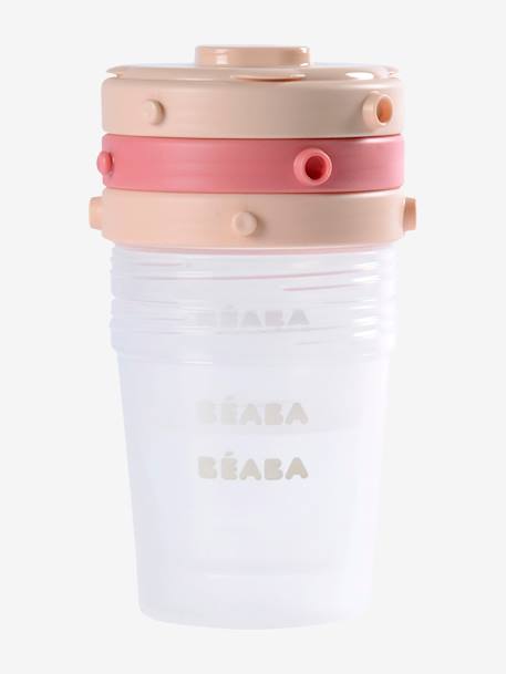 Lote de 6 frascos encaixáveis, segunda idade, BEABA Rosa claro liso+Verde vivo liso 