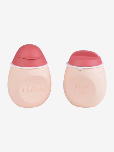 Lote de frascos para compotas da BEABA, Babysqueez' 2 em 1 + Squeez'portion Azul claro as riscas+Rosa claro liso 