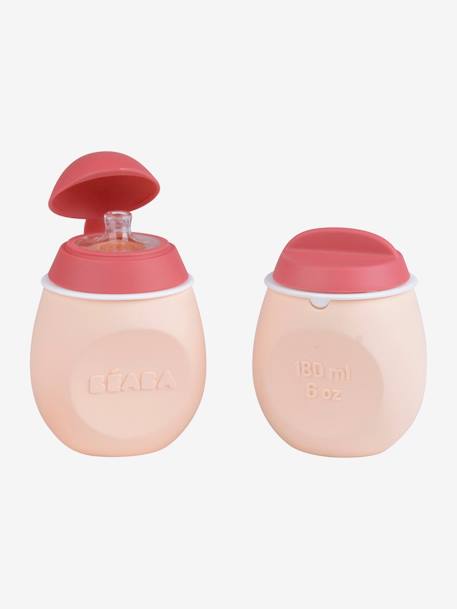 Lote de frascos para compotas da BEABA, Babysqueez' 2 em 1 + Squeez'portion Azul claro as riscas+Rosa claro liso 