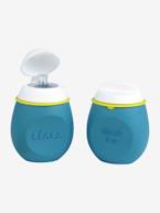 Lote de frascos para compotas da BEABA, Babysqueez' 2 em 1 + Squeez'portion Azul claro as riscas+Rosa claro liso 
