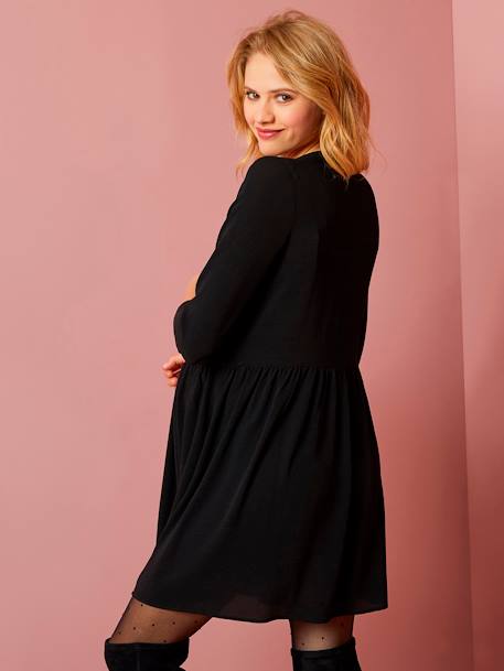 Vestido fluido para grávida, com botões à frente Azul-escuro estampado+Bordeaux+Laranja medio estampado+Preto 