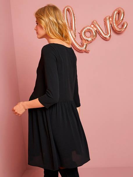 Vestido fluido para grávida, com botões à frente Azul-escuro estampado+Bordeaux+Laranja medio estampado+Preto 