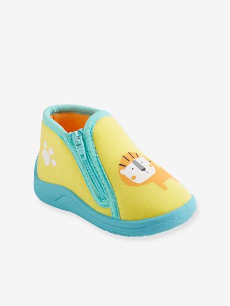 Pantufas com fecho, para menino Amarelo escuro liso com motivo 