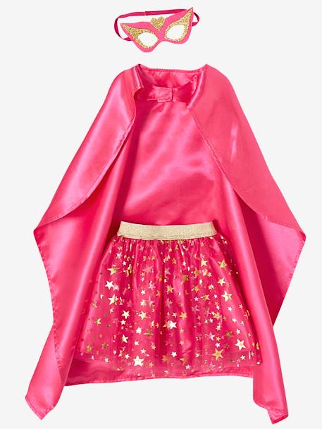 Disfarce de Super Heroína Rosa vivo liso com motivo 