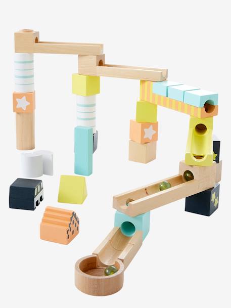 O meu primeiro circuito de berlindes, em madeira (32 peças) Castanho claro bicolor/multico 