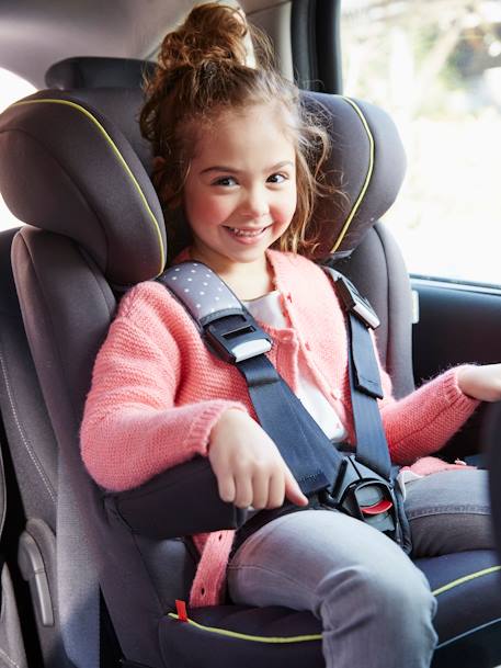 Cadeira-auto VERTBAUDET Kidsit+ grupo 1/2/3 Cinza estrelas+Verde triângulos 