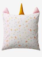 Conjunto capa de edredon + fronha de almofada, para criança, tema CRAZY UNICÓRNIO Rosa claro liso com motivo 