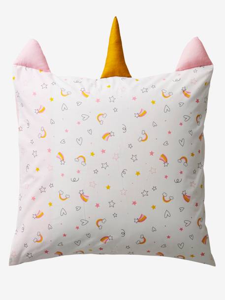 Conjunto capa de edredon + fronha de almofada, para criança, tema CRAZY UNICÓRNIO Rosa claro liso com motivo 