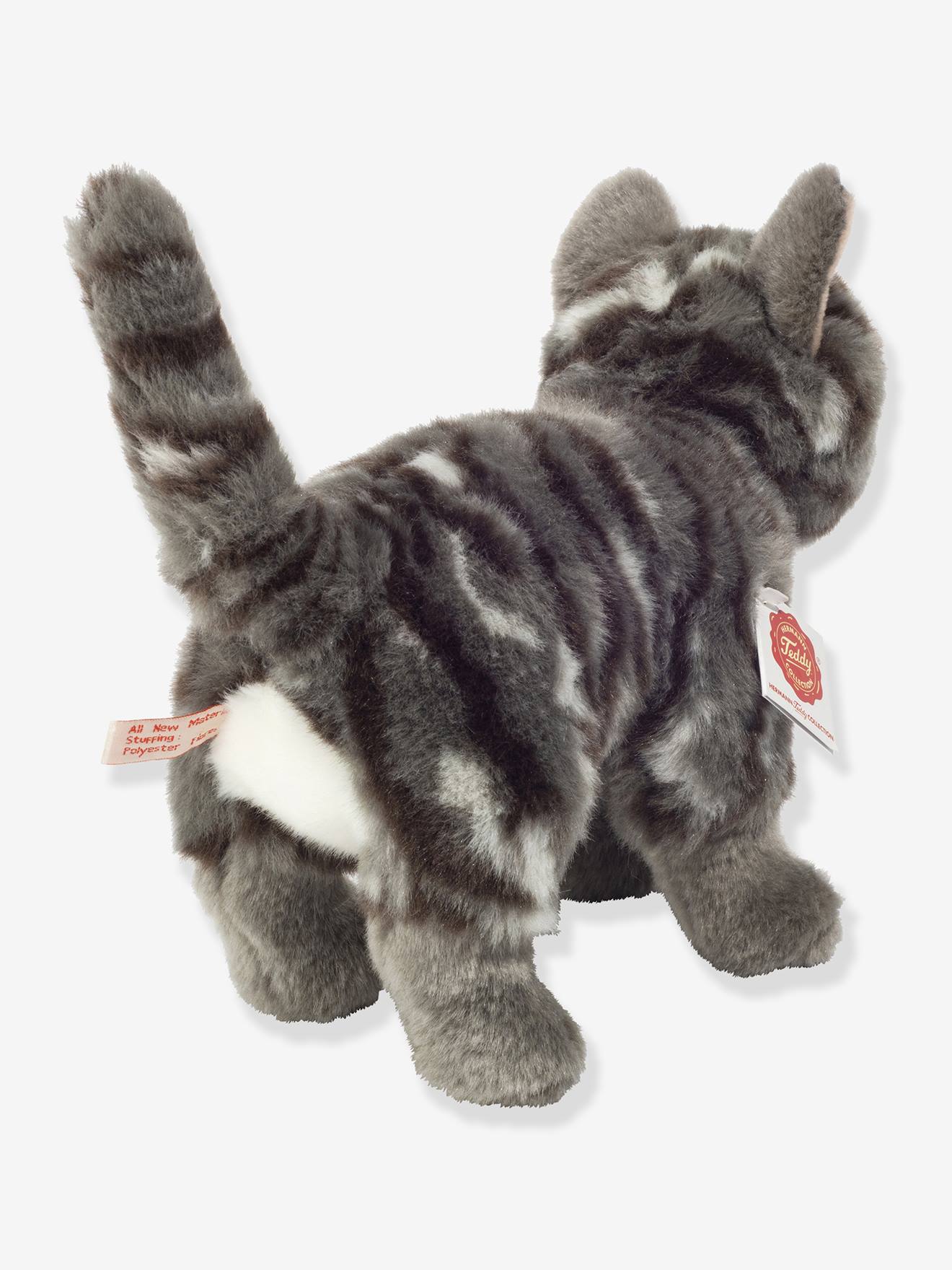 Peluche Gato de Pé 20 cm Tigrado Teddy Hermann riscas cinzentas