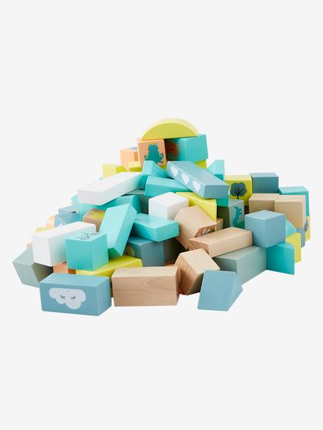 Jogo de construção, em madeira, com 100 peças Castanho claro bicolor/multico 