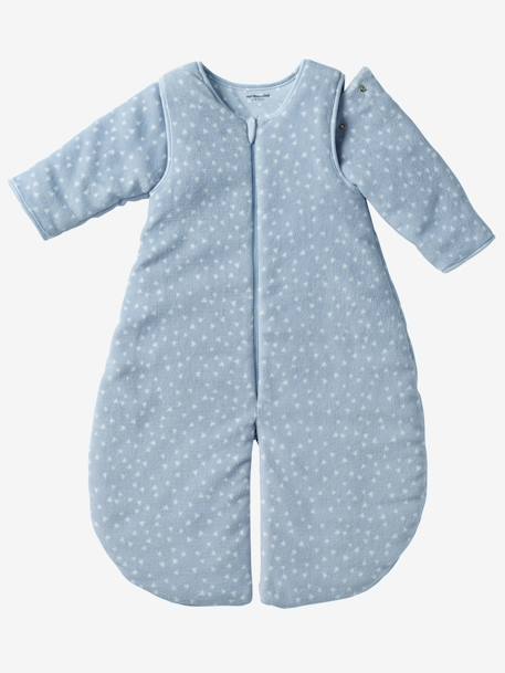 Saco de bebé em microfibra, mangas amovíveis, especial passeio Azul/triângulos+Rosa/estrelas 