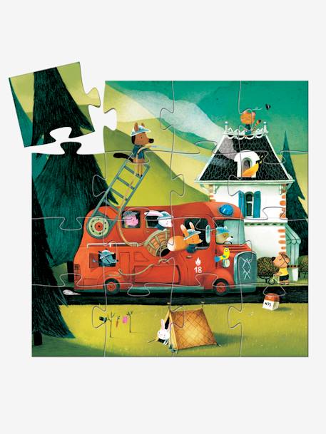 Puzzle O camião dos bombeiros, com 16 peças, da DJECO BEGE MEDIO LISO COM MOTIVO 